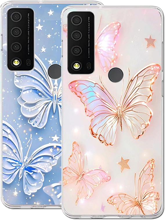 2 Pack Pretty Elegant Butterfly Glitter Case for TCL 30XE 5G/TCL 20R 5G Case [Not fit 2021 Version] TPU Luxury Protective Shockproof Phone Case for Adults Women Girls for TCL 30 XE(2 Pcs)