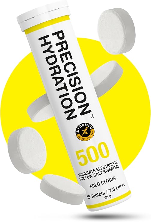 Precision Hydration Electrolyte Tablets - Multi Strength Effervescent Hydration Tablets - Combats Cramp - Low Calorie, Gluten Free, Vegan/Vegetarian Friendly (1 Tube, 500mg/L - Yellow Tube)