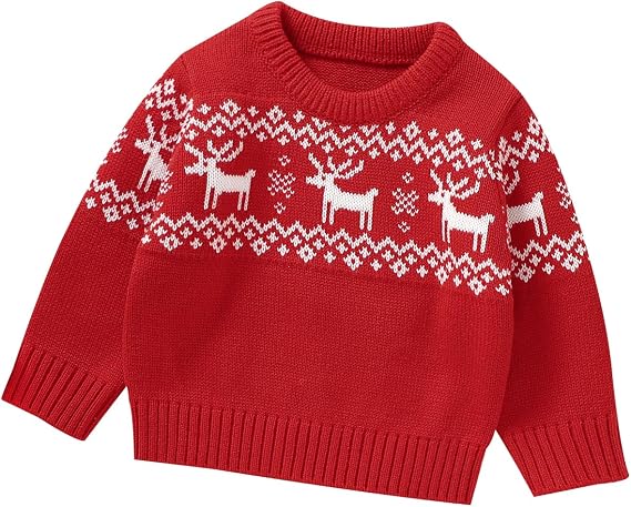 Newborn Kids Girls Boys Christmas Knitted Sweater Long Sleeve Sweatshirt Warm Crewneck Tops Autumn Winter Clothes