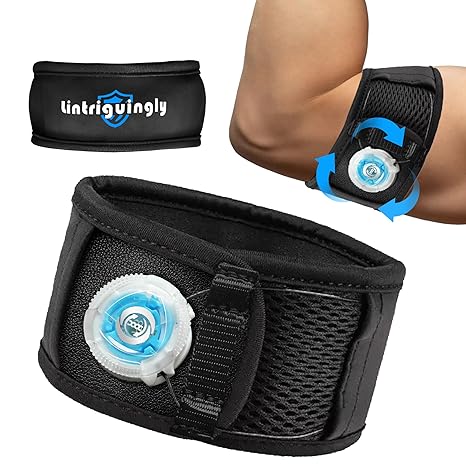 Tennis Elbow Brace for Men & Women Adjustable Elbow Strap for Tendonitis, Tennis & Golfers Elbow Support with Compression Dial, Silicone Shock Pad, Breathable Forearm Pain Relief -M/L