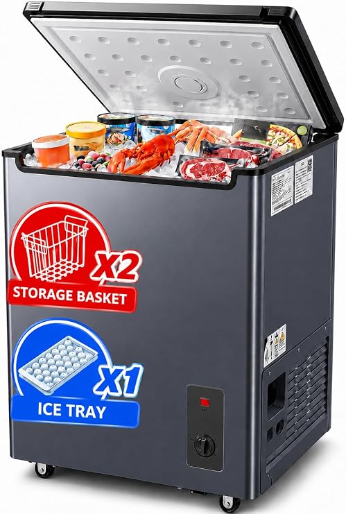 5.2 Cu Ft Chest Freezer Compact Deep Freezer with Basket & Ice Tray