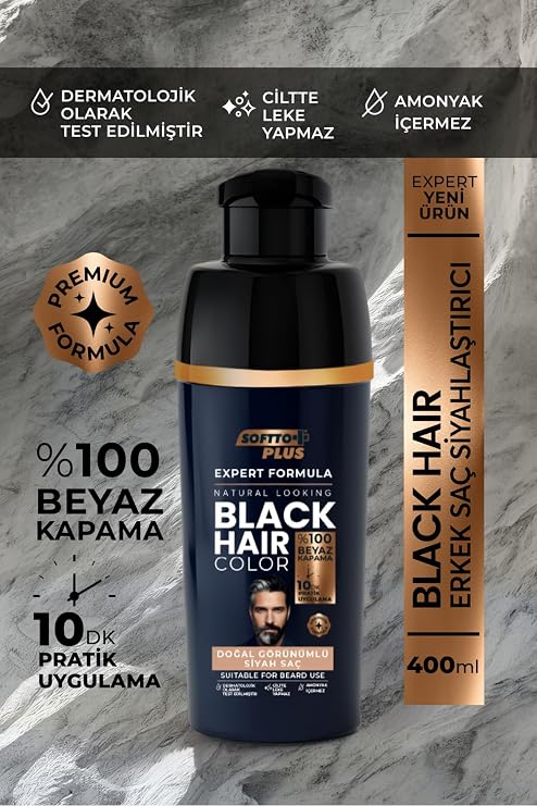 Softto Plus Expert Men Black Hair Color – Siyah 10 dakikada Etkili/Geliştirilmiş Formül/Doğal Görünüm