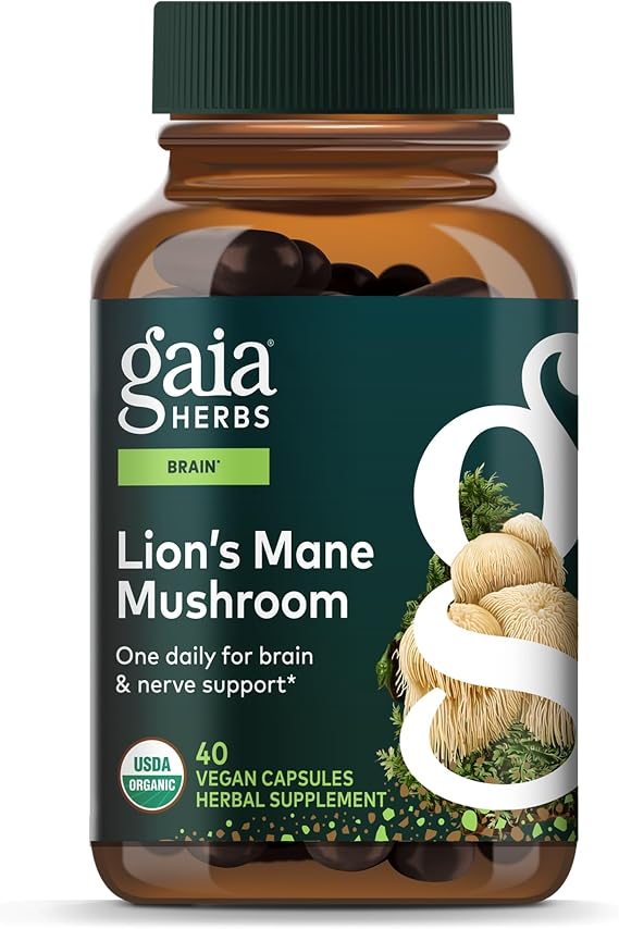 Gaia Herbs Lion's Mane Mushroom, 40 Vegan Capsules, 40 Servings