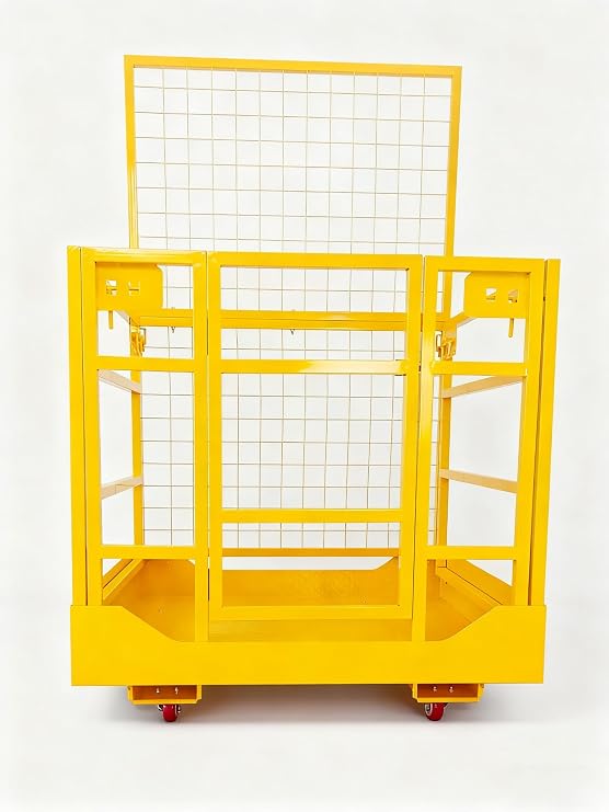 43"x45" Forklift Safety Cage, 1400 LBS Capacity Collapsible Work Platform with Lockable Wheels, Safety Door & Double Chains, Heavy Duty Forklift Man Basket for Aerial Lift & Maintenance