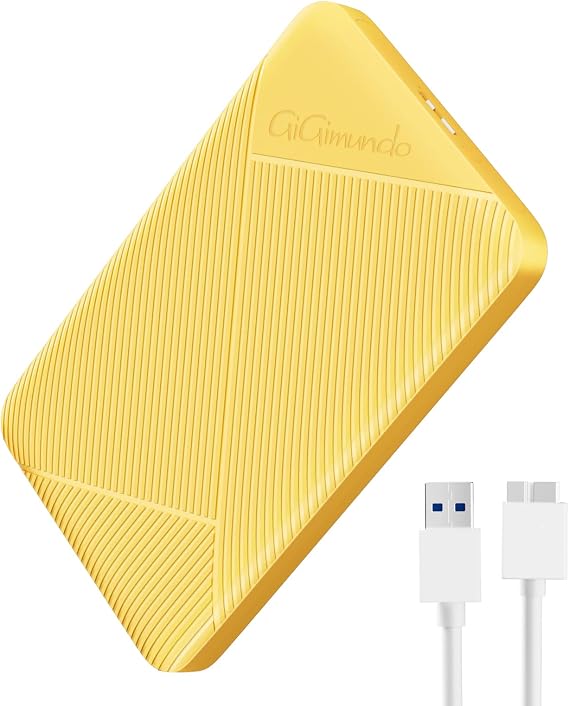 GiGimundo 2.5" SATA III to USB 3.0 Hard Drive Enclosure, 5Gbps External Drive Enclosure for 2.5inch 9.5mm 7mm SSD HDD, Supports UASP(Yellow)