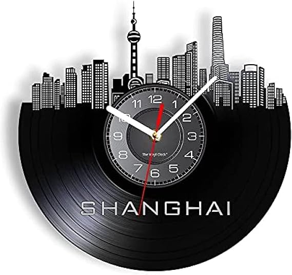 Vinyl Record Wall Clocks Shanghai Skyline Vinyl LP Wall Clock Chinese Pearl Of The Orient Modern Wall Watch Artwork Dcor Clock Gifts
