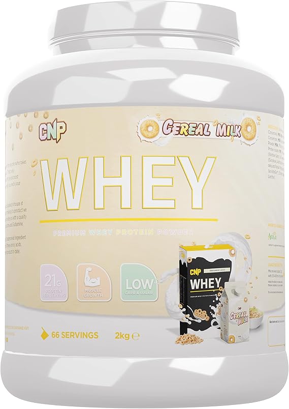 CNP Professional Premium Whey Protein Powder 2kg & 900g, 21g Protein, Low Carb, Easy Digestion, 66/30 Servings, Vegetarian, Halal, 12 Great Flavours (2kg, Cereal Milk)