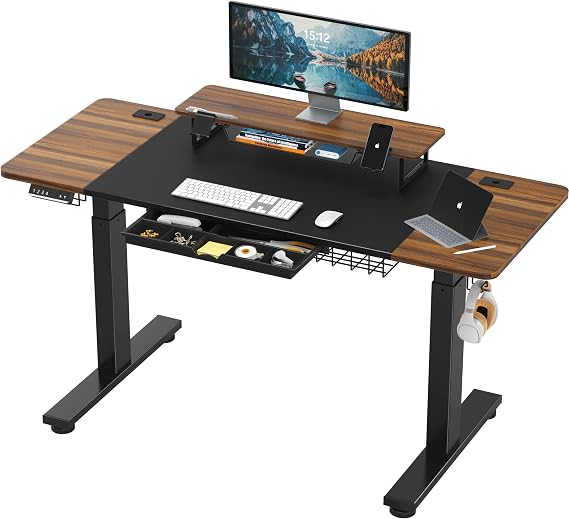 SHW 62-Inch Electric Height Adjustable Standing Desk, Walnut