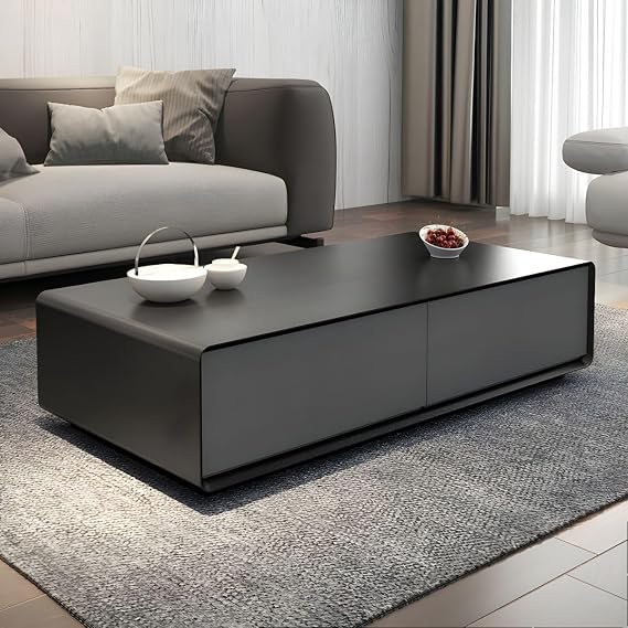 Modern Style Rectangular Wooden Table Abstract Base Coffee Table Modern Coffee Table Nordic Rectangular Creative Storage Black Gray Tea Table with 4 Drawers Black/Gray 51" L x 27.5" W x 14" H