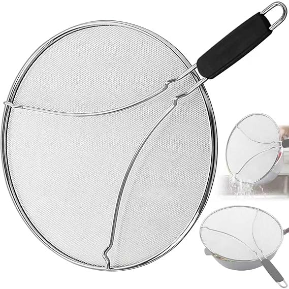 Splatter Screen for Cooking, Perforated Stainless Steel,13 Inch Stainless Steel Grease Splatter Guard, Comfortable Grip, Shield from Splashing Oil