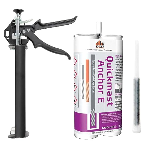 DCP Quickmast E Concrete Epoxy Anchor System 20 fl.oz. and Professional Epoxy Gun Dual Cartridge for 20.2 and 22 fl.oz. | 600 ml and 650 ml - 1:1 Ratio