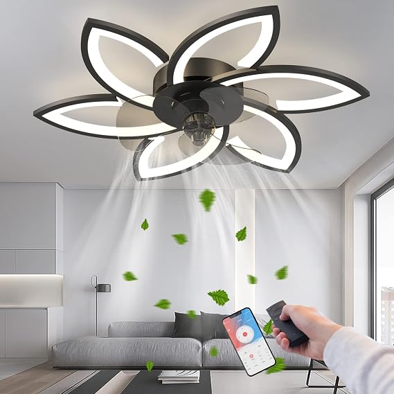 LED Ceiling Fan with Illumination,Creativity 6 Flames,Silent Dimmable Fan Light Ceiling Light with Remote Control and APP Control [Energy Class C]