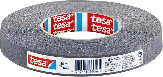 tesa extra Power Perfect Fabric Tape - Fabric Reinforced Ductape for Crafts, Repairs, Attaching, Reinforcing and Labelling, Grey, 50 m x 19 mm