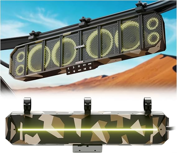 GoHawk 25" UTV Sound Bar, 8 Speaker ATV Sound Bar for 1.5"- 2.25" Roll Cage