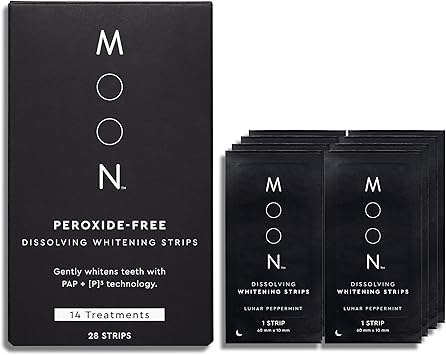 MOON Dissolving Teeth Whitening Strips, Peroxide-Free, Enamel-Safe Formula, Gentle on Sensitive Teeth, Vegan, Freshening Mint Flavor