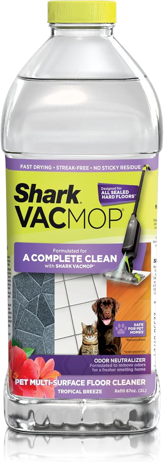 Shark VACMOP Pet Multi-Surface Floor Cleaner Refill, 2L, VCO60 | Compatible with VM100, VM200 & VM400 Series, Odor Neutralizer, Fast Drying, Tropical Breeze Scent