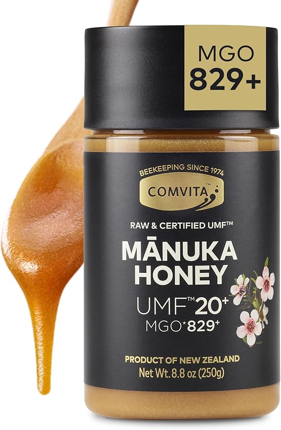 Comvita Manuka Honey UMF 20+ (MGO 829+) Pure, Unpasteurized - 250g (8.8 Oz) | Raw Manuka Honey New Zealand, Superfood for Immune Health, Wild, Use in Tea, Monofloral, Non-GMO