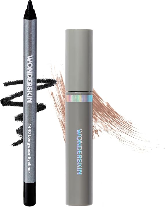 Wonderskin 1440 Eyeliner (Liquorice), Waterproof and Smudge Proof with Brow Stain & Go Masque (Blonde) for Long Lasting Brow Tint