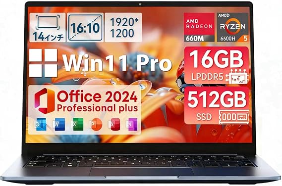 Laptop CoreBook Air 14" Win 11 Pro Office 2024 6600H 16GB 512GB PC | CHUWI 超軽量PC 6コア12スレッド最大4.5GHz HDMI 4K出力/Type-C*2/Wifi6 BT5.2 200W webカメラ/バ55Wh/1kg laptop