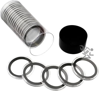 OnFireGuy -Pack 38mm Black Ring Coin Holders for Silver Dollars | Protective Coin Cases for 1oz Silver Morgan Peace Eisenhower Dollars Black Cap Tube & 20-Pack