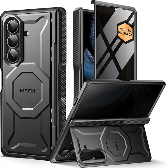 TONGATE for Galaxy Z Fold 7 Case with Privacy Screen Protector, Jet Black | Compatible with MagSafe, Anti Spy, Shockproof Phone Case, Built-in Stand & Belt Clip & Hinge Cover for Samsung Z Fold 7 2025