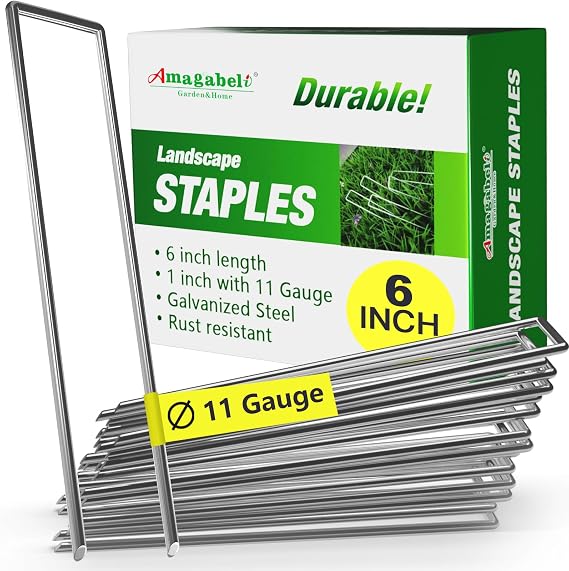 AMAGABELI 6 Inch 500 Pack Galvanized Landscape Staples 11 Gauge Anti-Rust Heavy Duty Garden Stakes Plant Cover Spikes U-Shaped Sod Pins Fence Stakes for Weed Barrier,Irrigation Tubing,Lawns,Decoration
