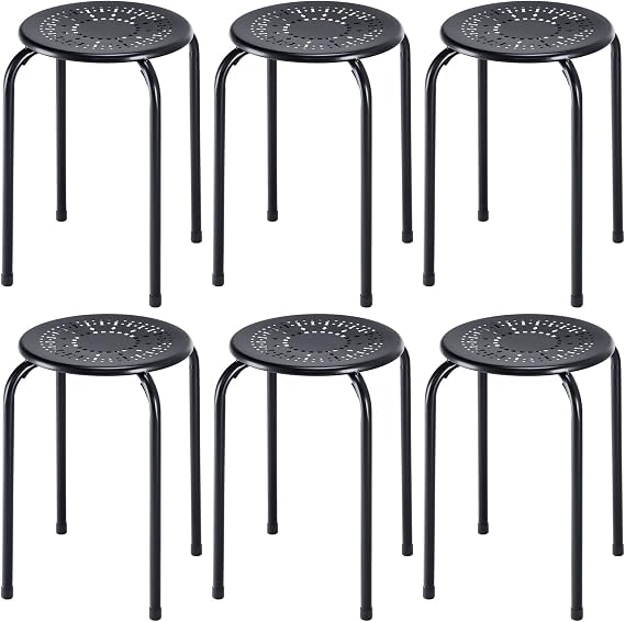 Casart Round Steel Stool Set of 6 Stackable 17.5-Inch Backless Nesting Stool with Metal Frame, X-Shape Connection & Non-Slip Feet Plastic Stool for Home, Office, Classroom Flexible Seating(Black)