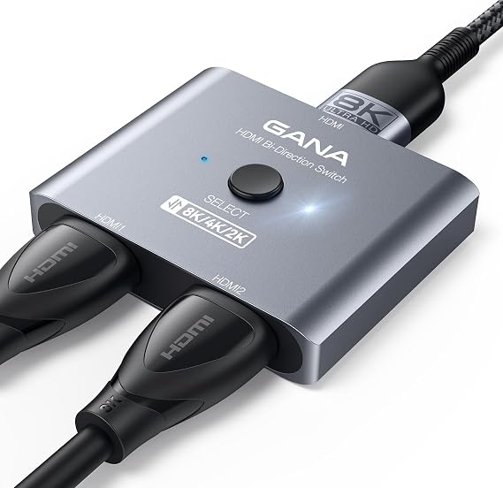 GANA HDMI 2.1 Switch, Ultra HD 8K Bi-Directional HDMI Splitter Switcher Support 4K@120Hz, 8K@60Hzwith 3Ft HDMI Cable, Aluminum HDMI Selector for PS5/PS4, Xbox, Roku, TV, Fire Stick