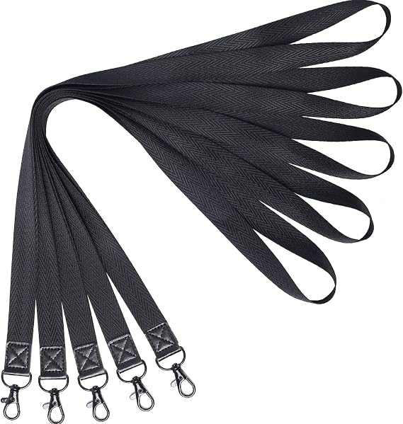 YOUOWO 5Pcs Black Neck Lanyards with Metal Hook,For ID Badge Holder