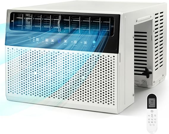 Electactic U-Shaped Window Air Conditioner,Window AC Unit Cools Up 550 Sq.ft, Saddle Air Conditioner Window Unit with Full Window View, Low Noise, Cool/Dry/Fan Modes,Ivory White,12,000BTU Upgrade