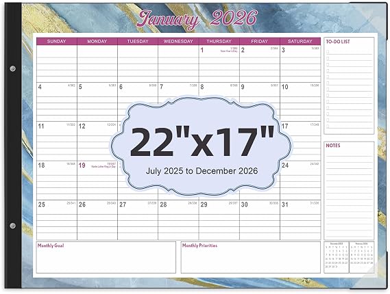 Large Desk Calendar 2025-2026 Desk Calendar 22" x 17" July 2025 - December 2026 18 month Desk Pad Calendar