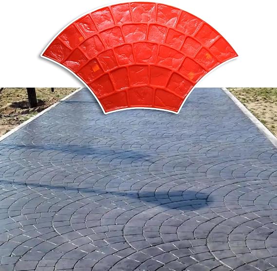 Sector Shaped Concrete Texture Stamp Mat, Decorative Stone Tile Cement Printing Polyurethane Pads, Slate Concrete Stamp Molds with Handles (Color : 2 PCS)