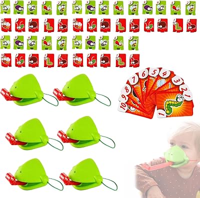 Chameleon Tongue Shooting Game, Frog Mask with Blow Tongue, Multiplayer Party Game, Fun and Engaging Family Board Games, Quick Reflexes and Precision Skill Challenge, with Insect Cardboard 6 Sets