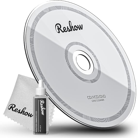 Reshow Laser lens disc cleaning kit for CD and DVD player without scratching the optics - Including microfiber cloth, cleaning disc and cleaning solution (1 bottle of cleaning liquid)