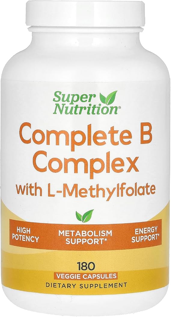Super Nutrition Complete B Complex with L-Methylfolate and Methylcobalamin B12, 180 Veggie Capsules
