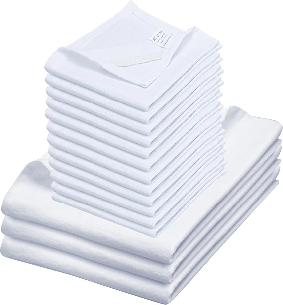 Flour Sack Kitchen Towels |Cotton Blank Towel | Tea Towel Crafting Embroidery for Spring Decor|Thick Absorbent Quick Dry | Baking Bread Proofing Linen Cover (White, 28"x28"-3 Pack & 18"x28"-12 Pack)