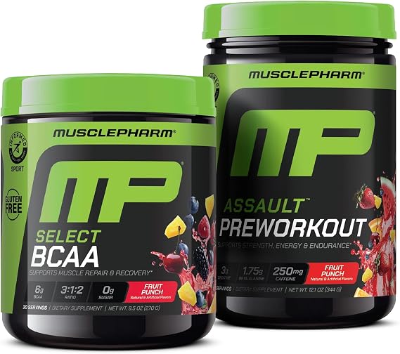 Muscle Pharm BCAA & Assault Pre-Workout Bundle Boost Energy, Strength, and Recovery