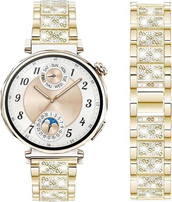 DEALELE Bands Compatible with Huawei Watch GT5 Pro 42mm / GT5 41mm / GT4 41mm / Fossil Women's Gen 6 / Gen 5E 42mm / Garmin Venu 3S, 18mm Bling Rhinestone Diamond Metal Replacement Strap