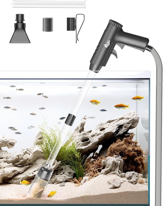 AQQA 4-in-1 Aquarium Gravel Cleaner, Adjustable Flow Fish Tank Vacuum