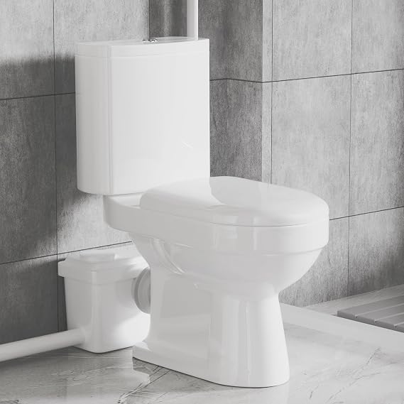 WinZo 750W Macerating Toilet with Upflush System for Basement Comfort 16.5" With Dual Flush Toilet Tank & Pump Three Connections For Sink,Bathtub,White (WZ5815-750)