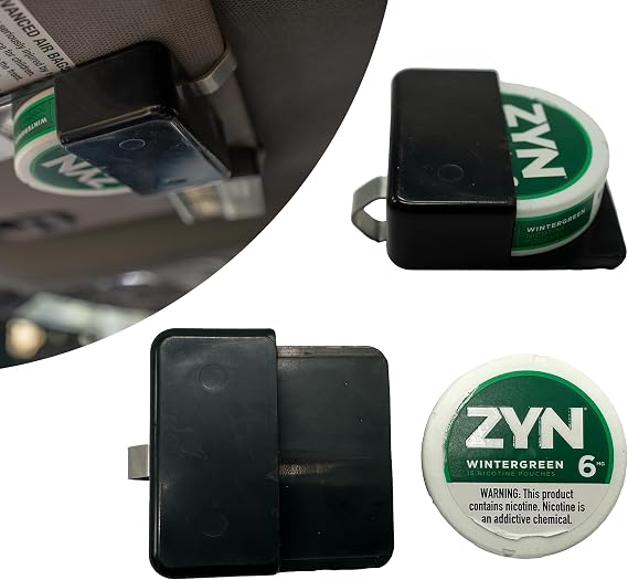 Extra Strong Visor Clip Holder for Zyn Can, Black, Automotive Tin Mount for Wintergreen Pouches, Universal Car Sun Visor Attachment