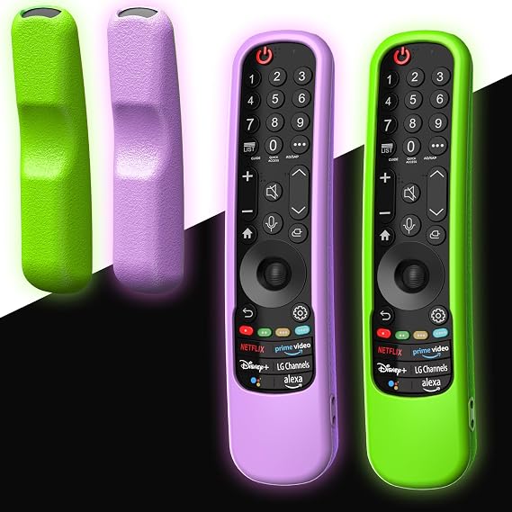 2Pack Case for LG Magic Remote MR23GN 2021-2024, Cover for LG Remote MR22GA MR22GN MR23GA MR24GN Silicone Skin Sleeve Glow in The Dark Green and Purple