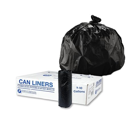 Inteplast Commercial Can Liners, 7-10 Gal Capacity, Black color, 1000 Count | 24 X 24 in, 6 Mic gauge, 20 rolls, 50 bags per roll, High-Density, EC242406K