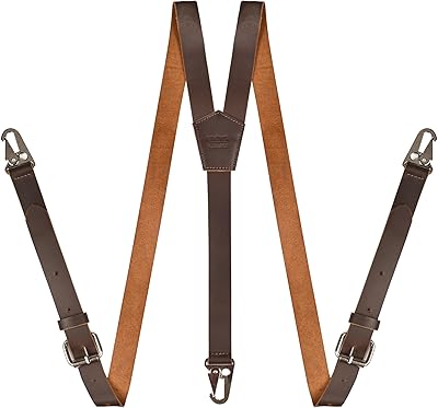 LEATHER VILLAGE Leather Suspenders for Men & Women Adjustable Y-Back Braces with Snaps Vintage Classic Style for Any Occasion