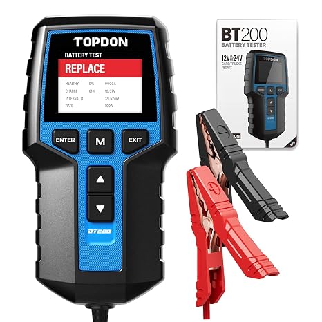 TOPDON BT200 Car Battery Tester, 12V/24V, 100-2000 CCA Load Tester | Battery and Alternator Tester for Cranking and Charging Systems, Auto Battery Analyzer for Cars, Trucks, SUVs, ATVs and Boats