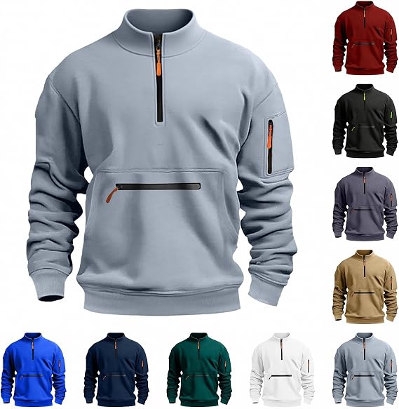 Men's Long Sleeve Quarter Zip Pullover Fleece Sweatshirt Lightweight Casual Mock Neck Sweatshirt with Pocket