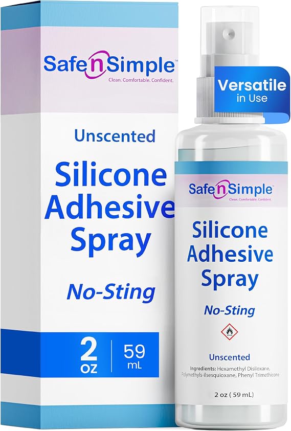 Safe n' Simple Silicone Medical Adhesive Spray - 2oz Bottle - Versatile No Sting Skin Adhesive Spray and Medical Skin Glue for Ostomy Supplies, Diabetic Sensors, Bandages, Odor-Free, Water-Resistant