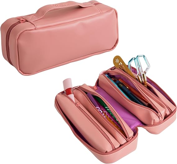 Erin Condren Mauve Vegan Leather 5-in-1 Zipper Pouch - Multi-Compartment Storage, Use as One Big Pouch or 5 Separate Pouches