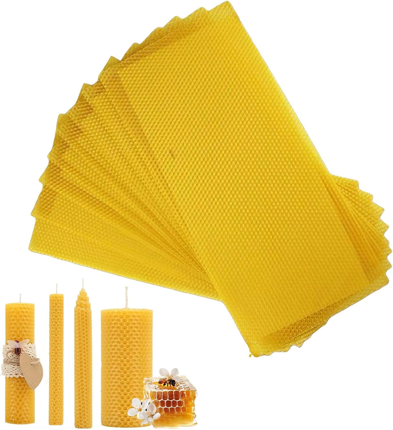 100% Pure Beeswax Sheets for Candle Making, 10 Pcs 13cm X 9cm Natural Organic Beeswax Rolling Sheets, Wax Sheets for Beekeeping Bee Wax Nest Bed, Easy DIY Beeswax Candle Making Kits for Adults