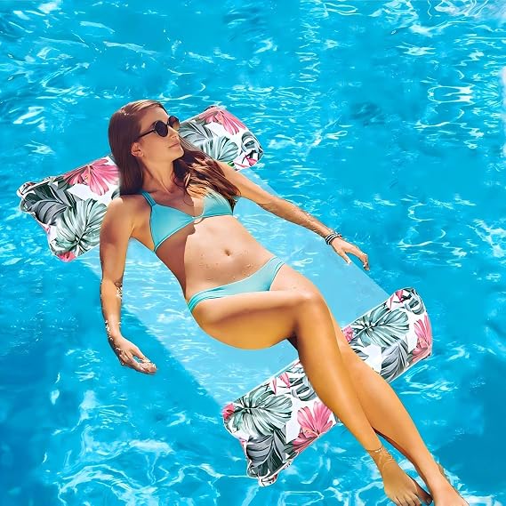 Inflatable Pool Floats for Adults, Pool Inflatables 4-in-1 Swimming Hammock, Floating Pool Chair, Relaxing Water Mattress, Summer Pool Toys, Easy to Use & Portable